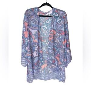 Soft Surroundings Large Kimono Duster Cardigan Tunic Top 3/4 Sleeve Sheer Floral